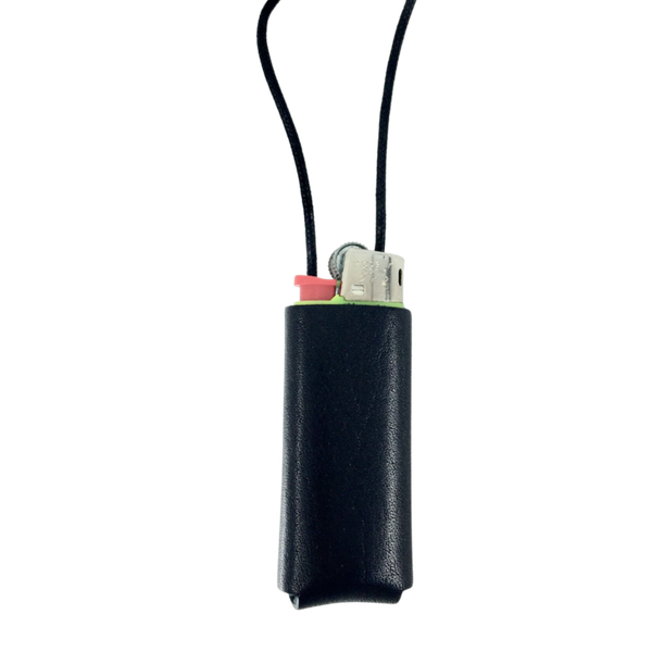 Feuerzeughalskette Leder schwarz inkl. BIC klein